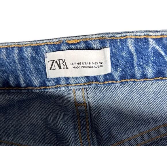 Zara Ripped Destroyed Distressed Blue Jeans sz 8 High Rise Mom Jeans Classic Fit - Picture 2 of 10